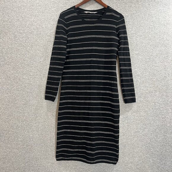 Athleta Sweater Dress Womens Medium Below Knee Striped Long Sleeve Black White - Picture 10 of 11